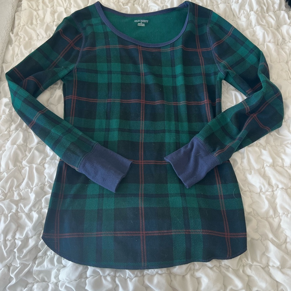 Old Navy Green Ribbed Top with Blue Trim